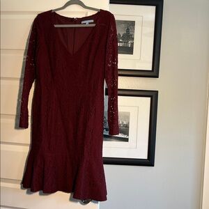 ANTONIO MELANI Deep Red Lace Long Sleeve Dress
